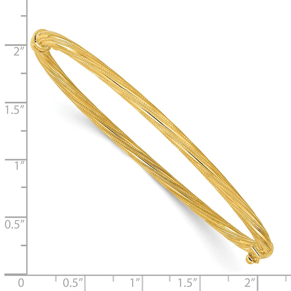 10K Yellow Gold Polished And Textured Twisted Hinged Bangle