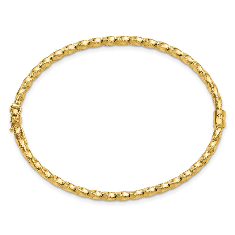 10K Yellow Gold Polished/Textured And Twisted Hinged Bangle