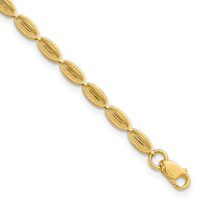 10K Yellow Gold Polished And Textured Fancy Oval Link Bracelet