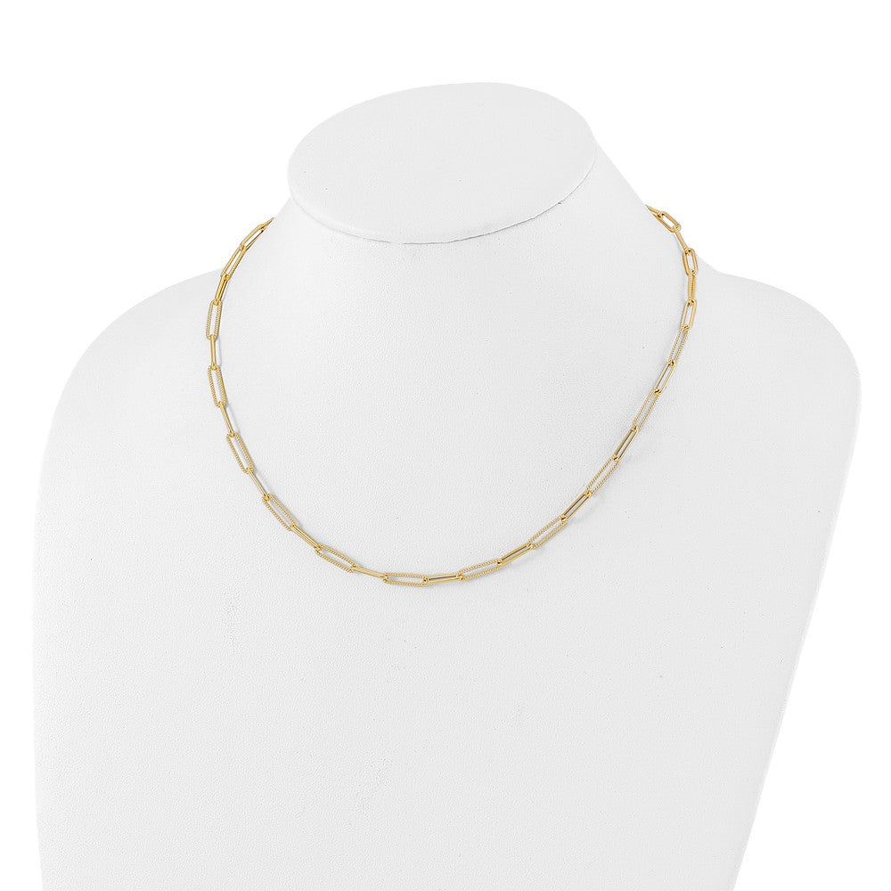 10K Yellow Gold Polished And Textured Paperclip Link Necklace