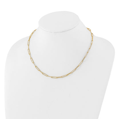 10K Yellow Gold Polished And Textured Paperclip Link Necklace