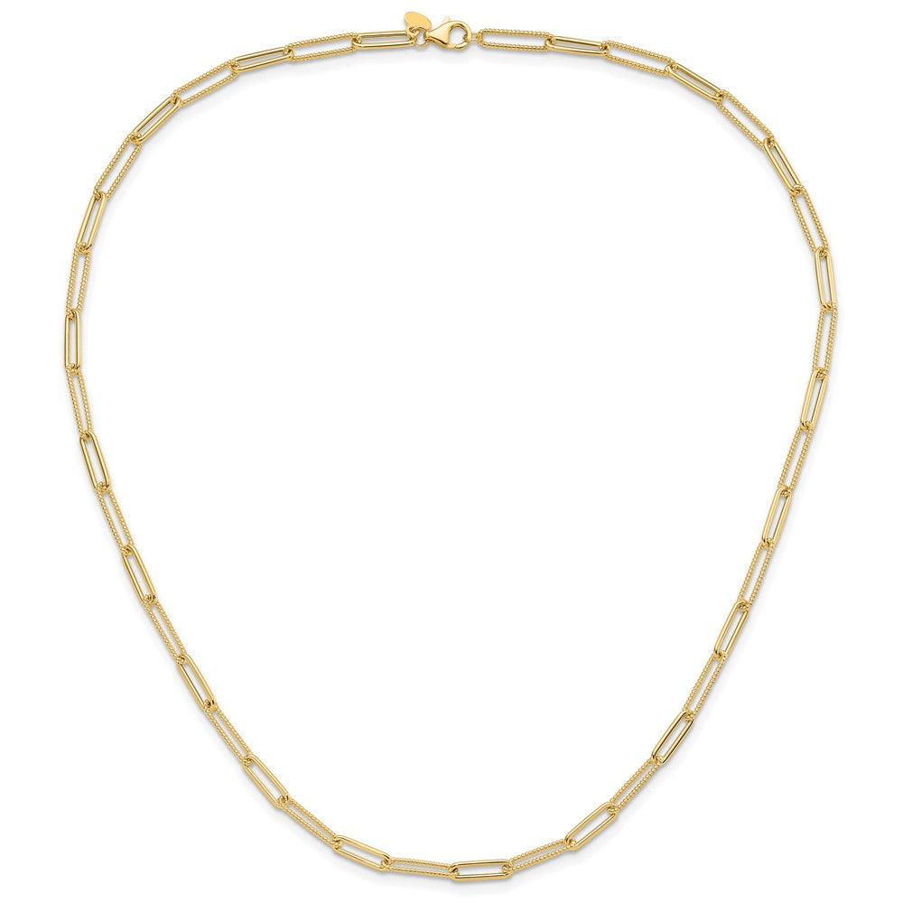 10K Yellow Gold Polished And Textured Paperclip Link Necklace