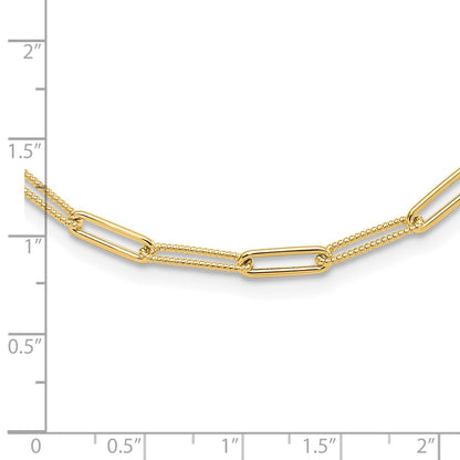 10K Yellow Gold Polished And Textured Paperclip Link Necklace