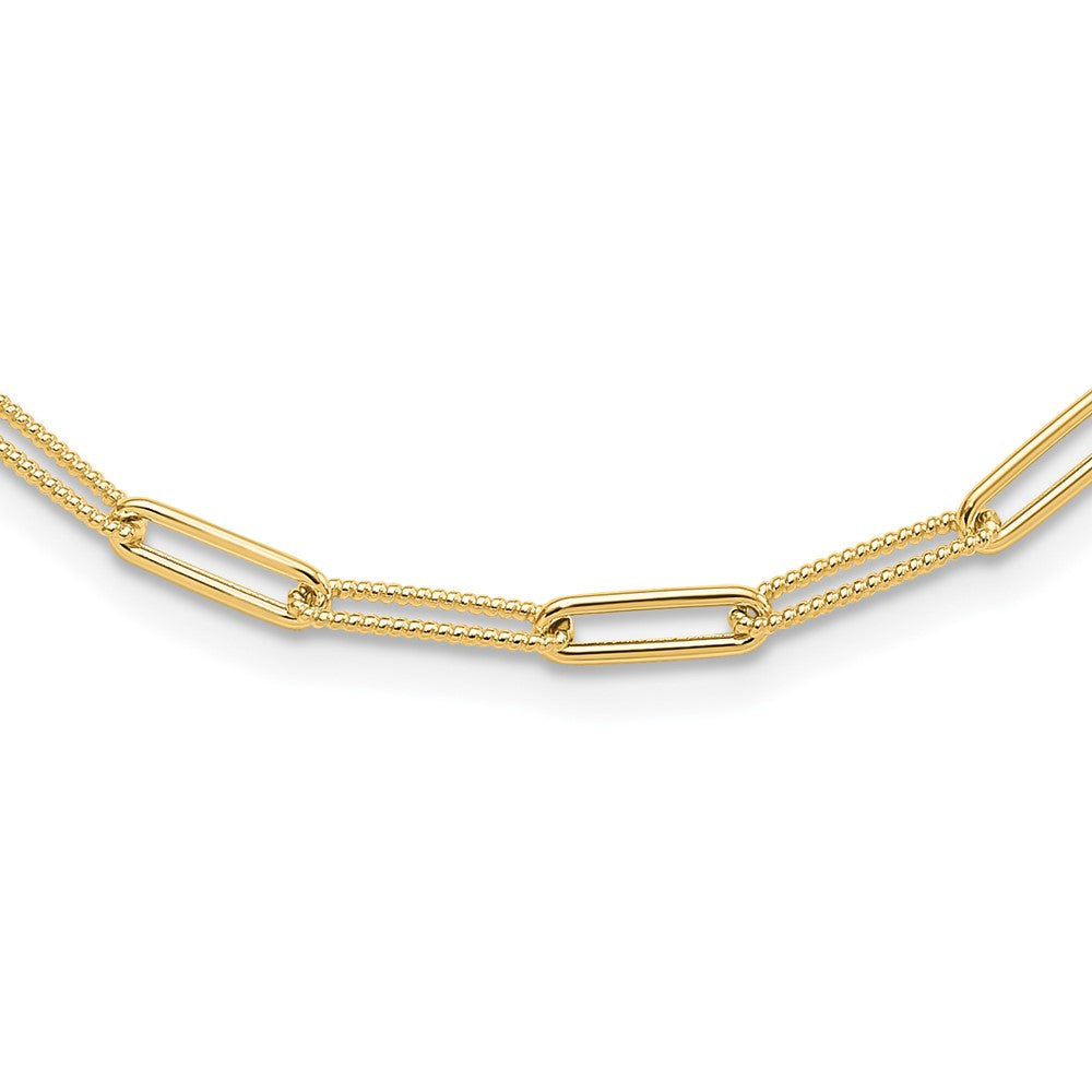 10K Yellow Gold Polished And Textured Paperclip Link Necklace