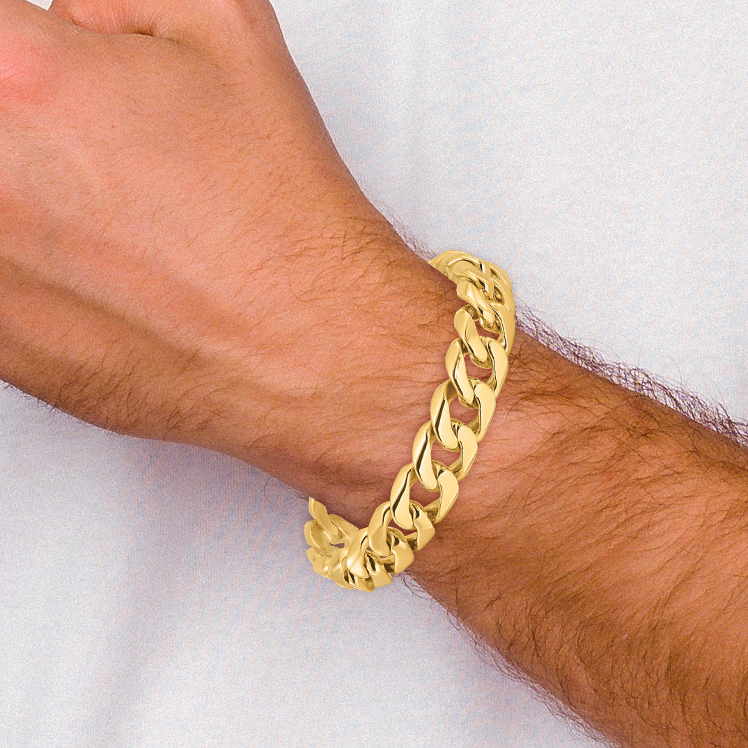 10K Yellow Gold 13.4mm Hand-Polished Rounded Curb Link Bracelet
