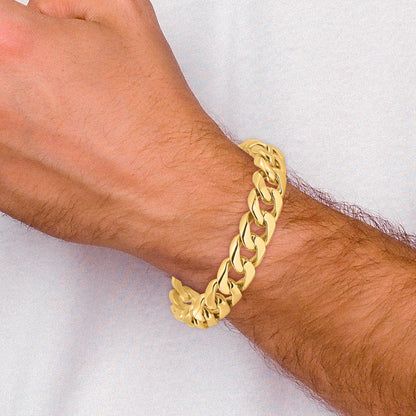 10K Yellow Gold 13.4mm Hand-Polished Rounded Curb Link Bracelet