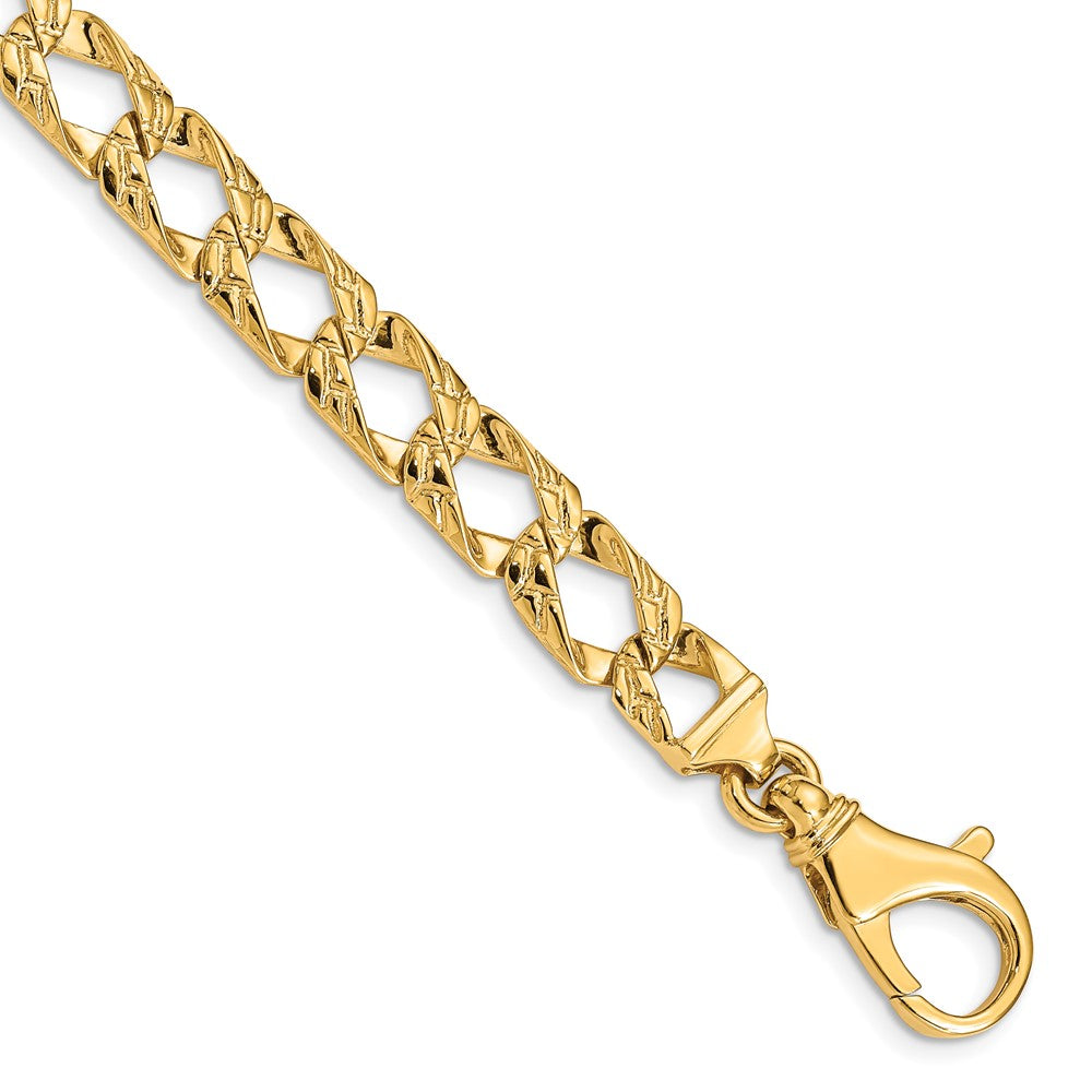 7 Inch 10K Yellow Gold 8.6mm Hand Polished Fancy Link Chain Bracelet