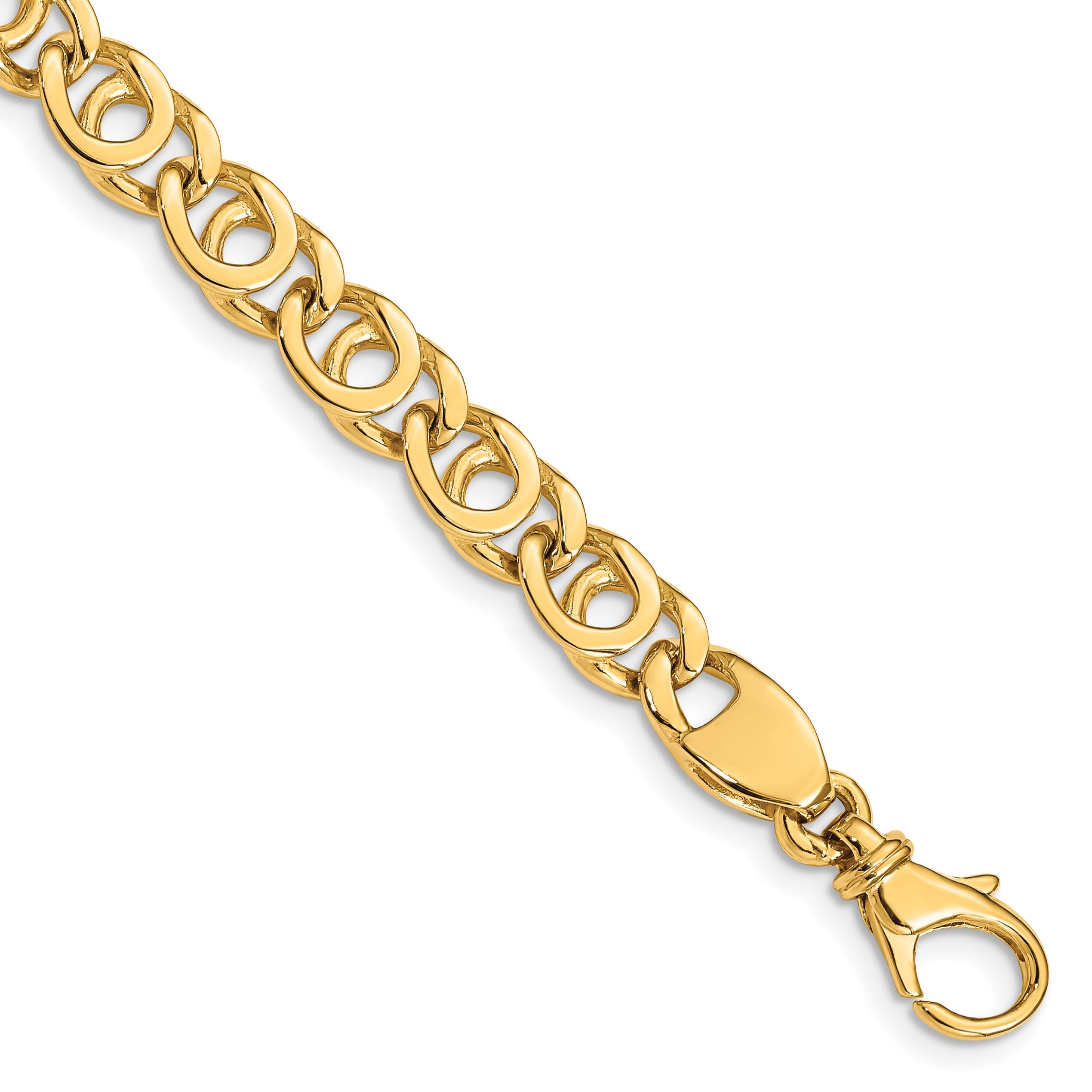 7 Inch 10K Yellow Gold 7mm Hand Polished Fancy Link Chain Bracelet