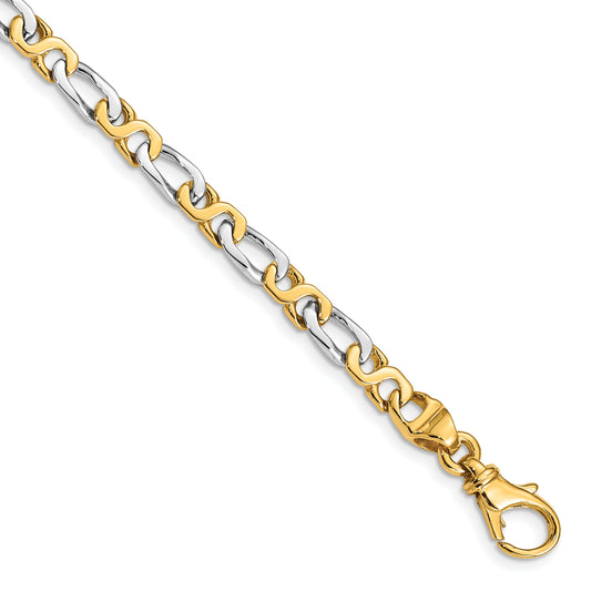 10K Two-Tone 4.8mm Hand Polished Fancy Link Bracelet