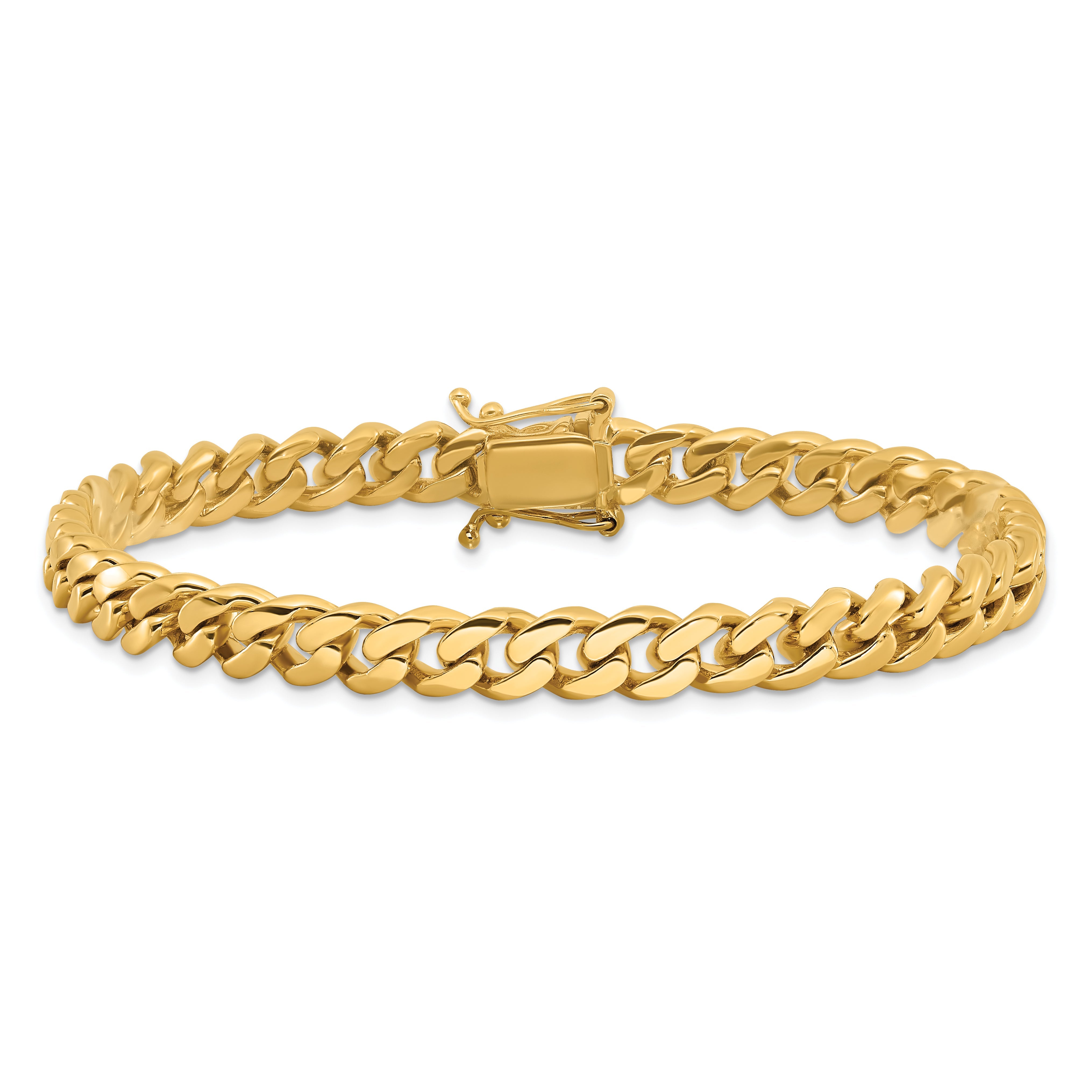 8.25 Inch 10K Yellow Gold 7mm Hand-Polished Miami Cuban Chain Bracelet