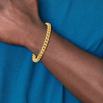 9.25 Inch 10K Yellow Gold 7mm Hand-Polished Miami Cuban Chain Bracelet