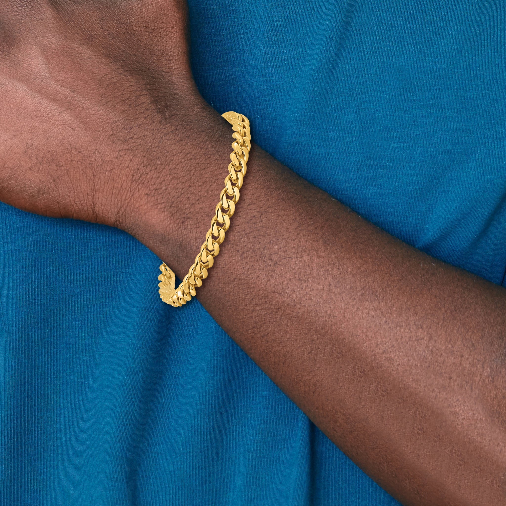 8.25 Inch 10K Yellow Gold 7mm Hand-Polished Miami Cuban Chain Bracelet