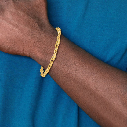 9 Inch 10K Yellow Gold 5mm Hand-Polished Fancy Link Chain Bracelet
