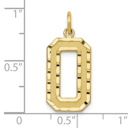 10K Yellow Gold Large Brushed Diamond-Cut Number 0 Charm