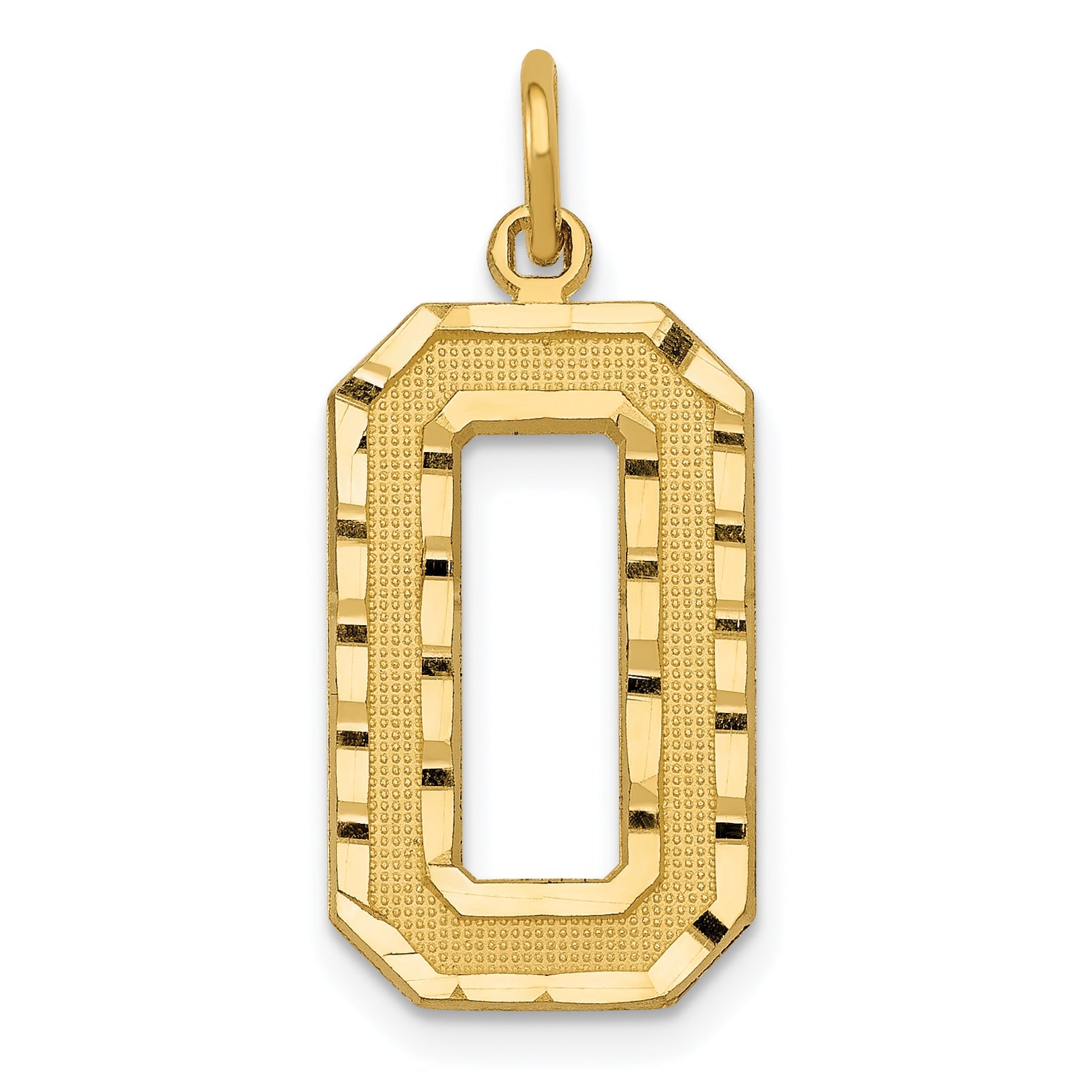 10K Yellow Gold Large Brushed Diamond-Cut Number 0 Charm