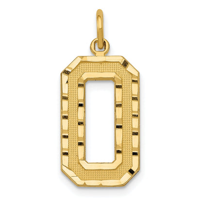 10K Yellow Gold Large Brushed Diamond-Cut Number 0 Charm