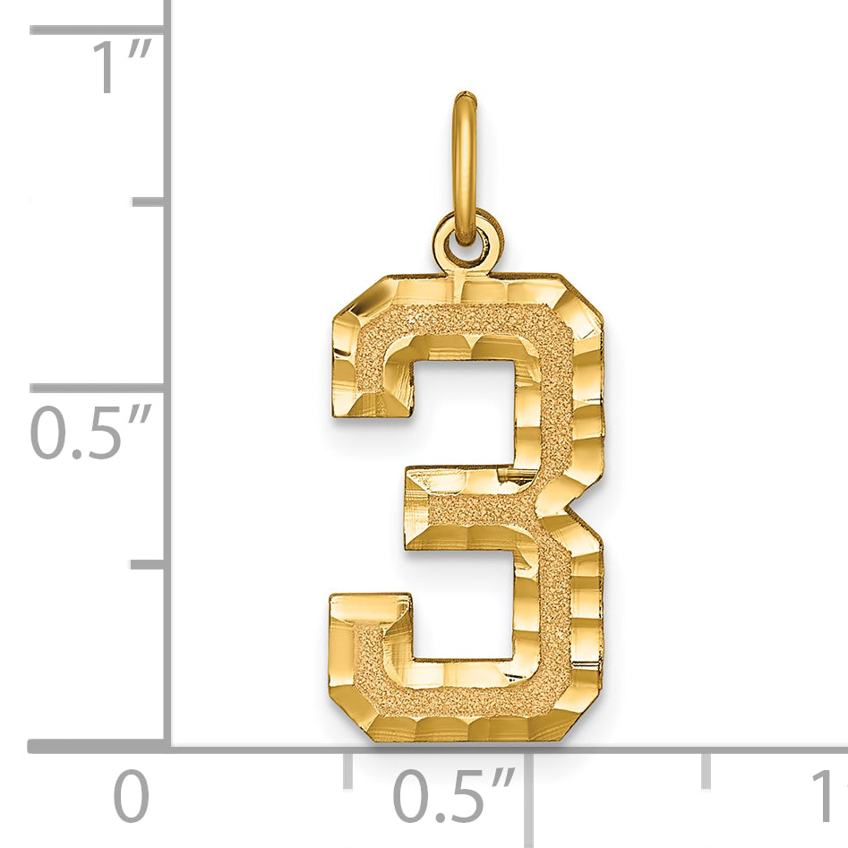 10K Yellow Gold 10Ky Casted Large Diamond Cut Number 3 Charm