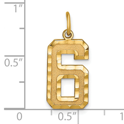 10K Yellow Gold 10Ky Casted Large Diamond Cut Number 6 Charm
