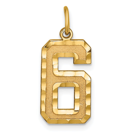 10K Yellow Gold 10Ky Casted Large Diamond Cut Number 6 Charm