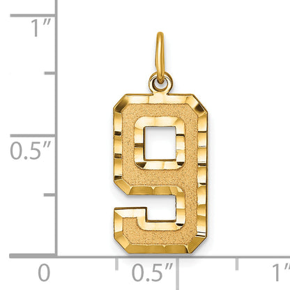 10K Yellow Gold 10Ky Casted Large Diamond Cut Number 9 Charm