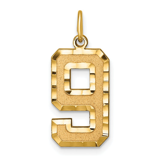 10K Yellow Gold 10Ky Casted Large Diamond Cut Number 9 Charm