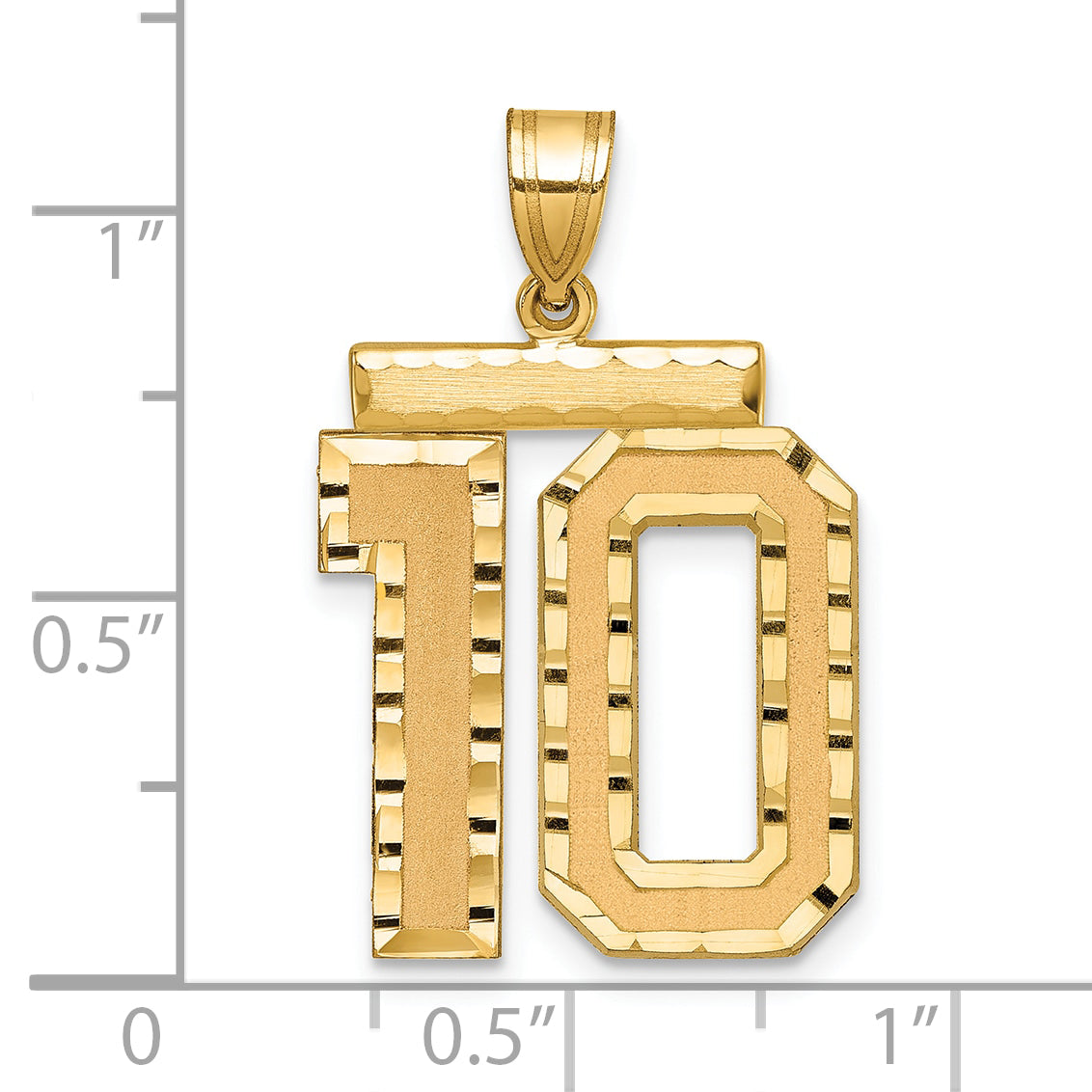10K Yellow Gold Large Brushed Diamond-Cut Number 10 Charm