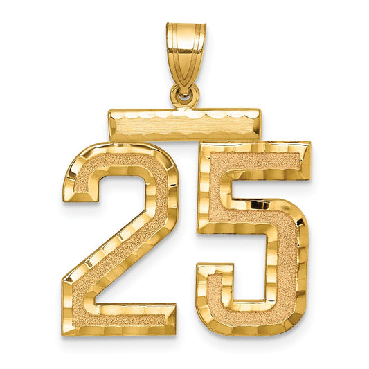 10K Yellow Gold Large Brushed Diamond-Cut Number 25 Charm