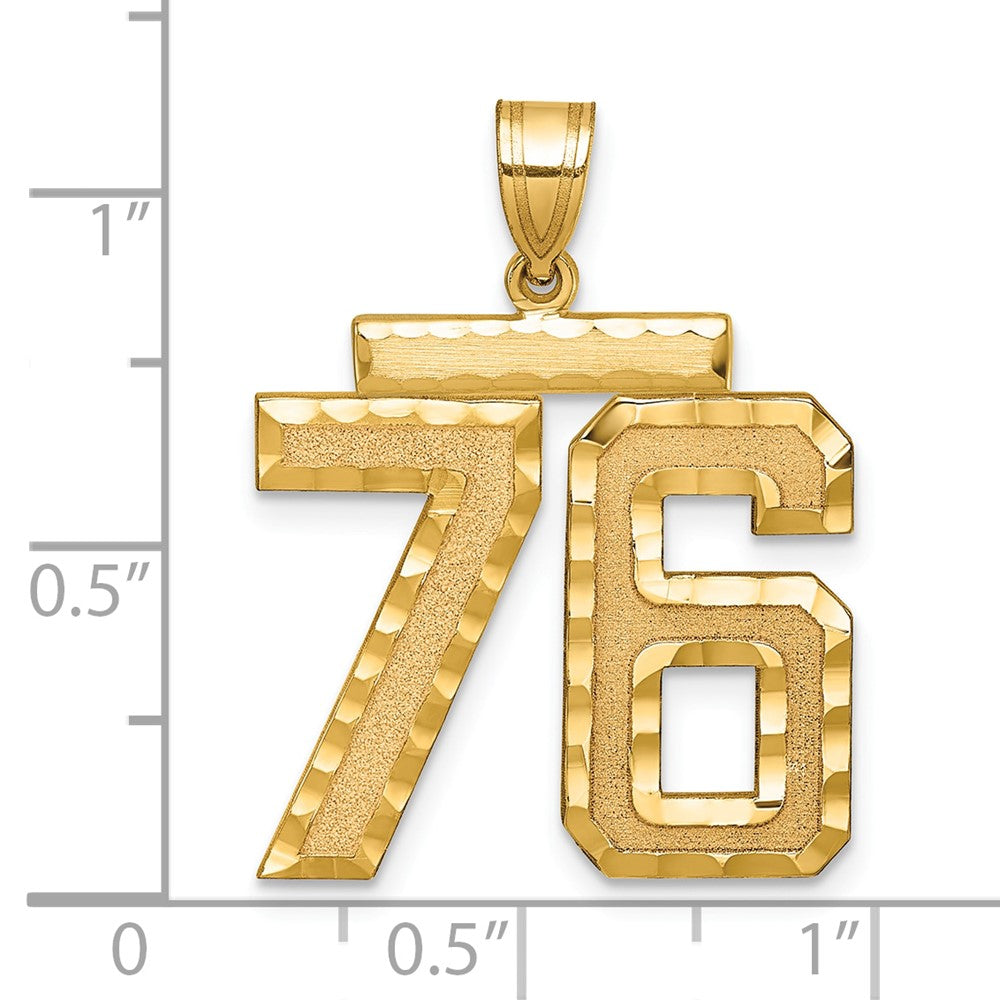 10K Yellow Gold Large Brushed Diamond-Cut Number 76 Charm