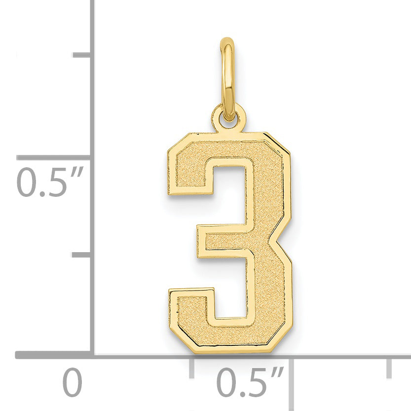 10K Yellow Gold Medium Satin Number 3 Charm