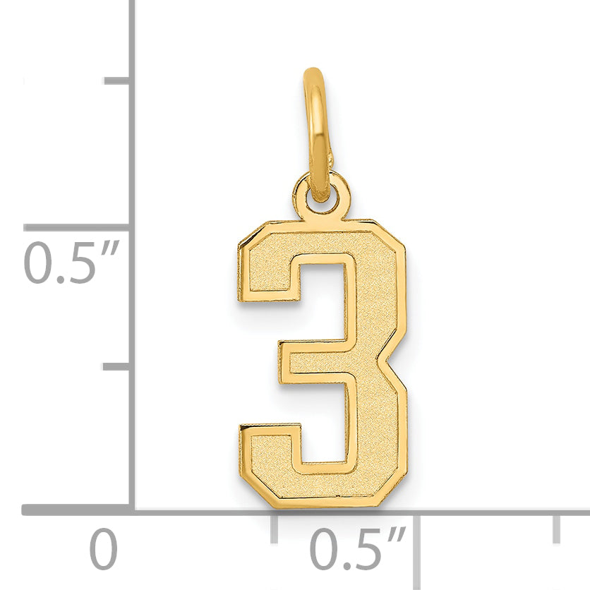 10K Yellow Gold Small Satin Number 3 Charm