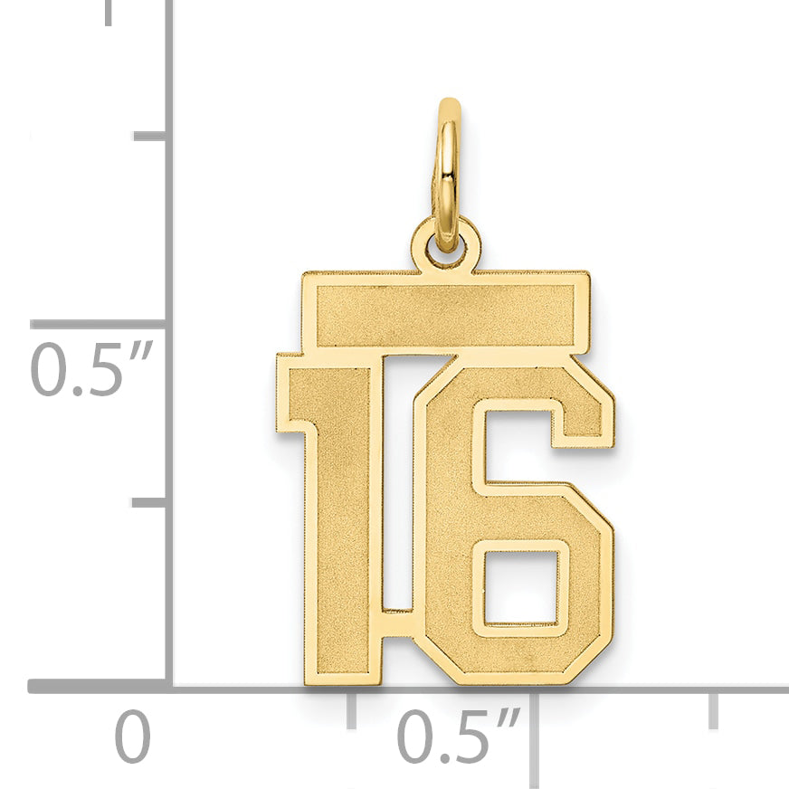 10K Yellow Gold 10Ky Small Satin Number 16 Charm