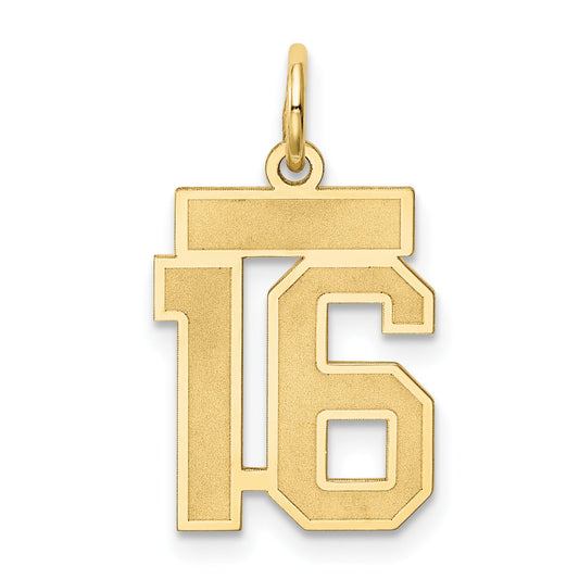 10K Yellow Gold 10Ky Small Satin Number 16 Charm
