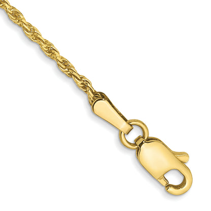 8 Inch 10k Yellow Gold 1.3mm D/C Machine Made Rope Chain Bracelet