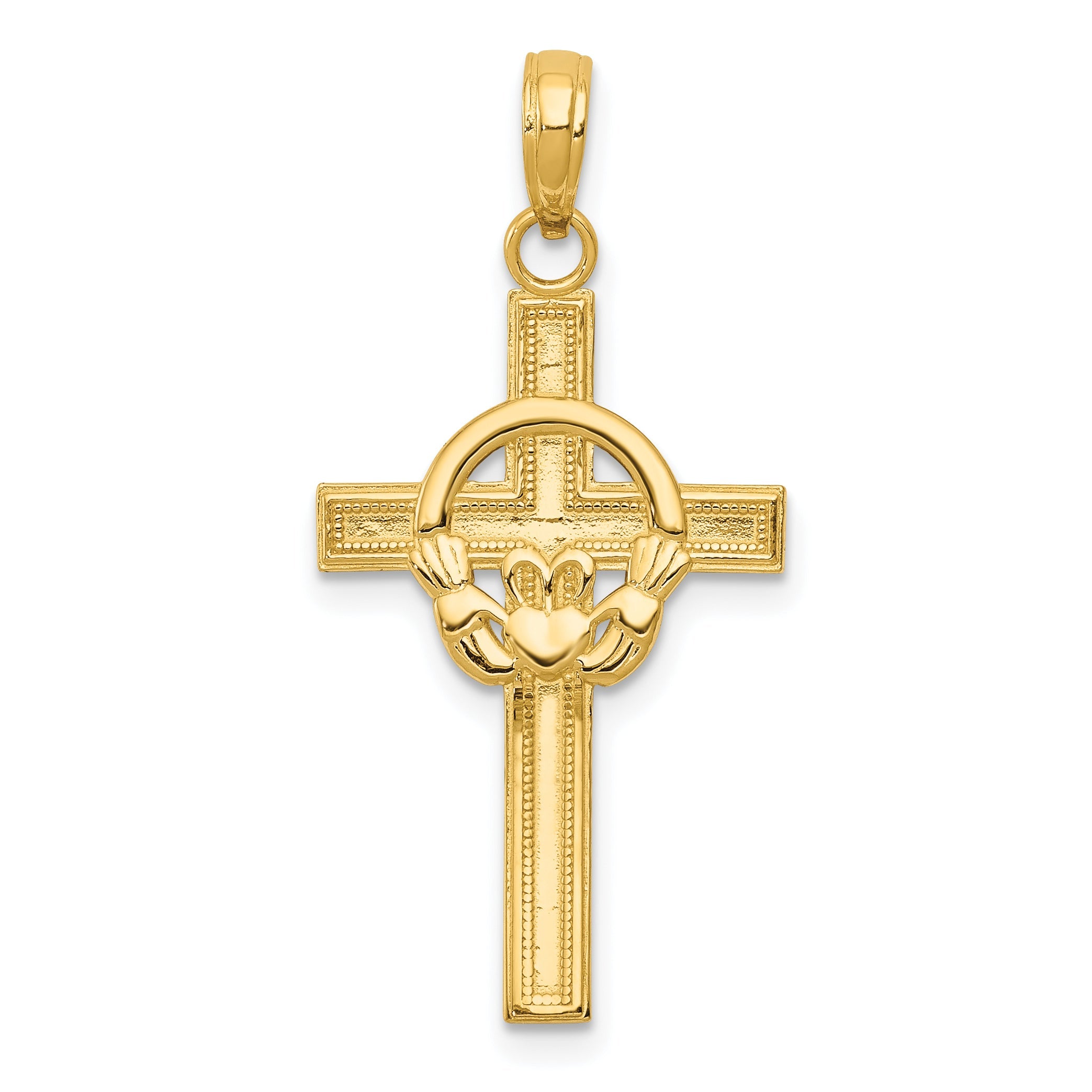 10K Yellow Gold 10K Polished Claddagh Cross Pendant