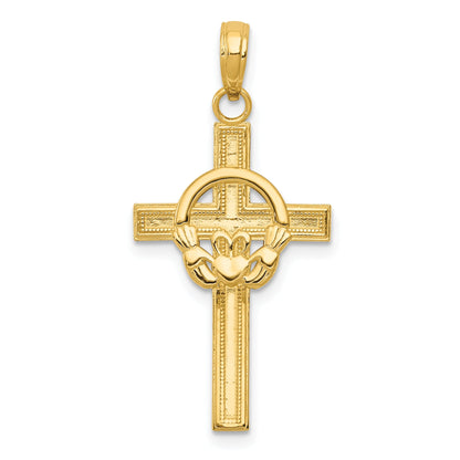 10K Yellow Gold 10K Polished Claddagh Cross Pendant