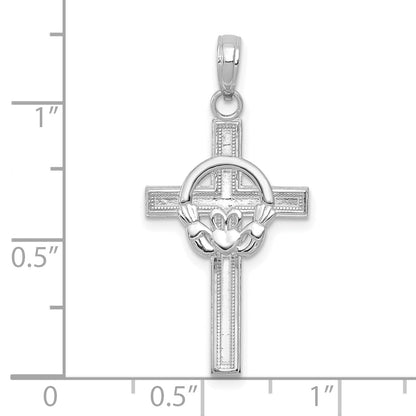 10K White Gold 10K Polished Claddagh Cross Pendant