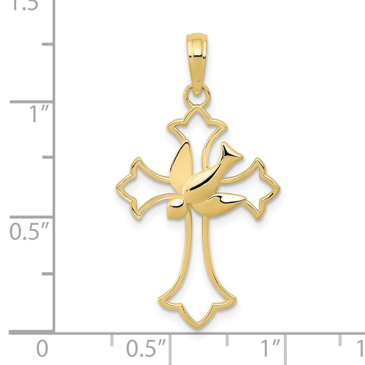 10K Yellow Gold Polished Cross W/Dove Pendant