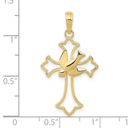 10K Yellow Gold Polished Cross W/Dove Pendant