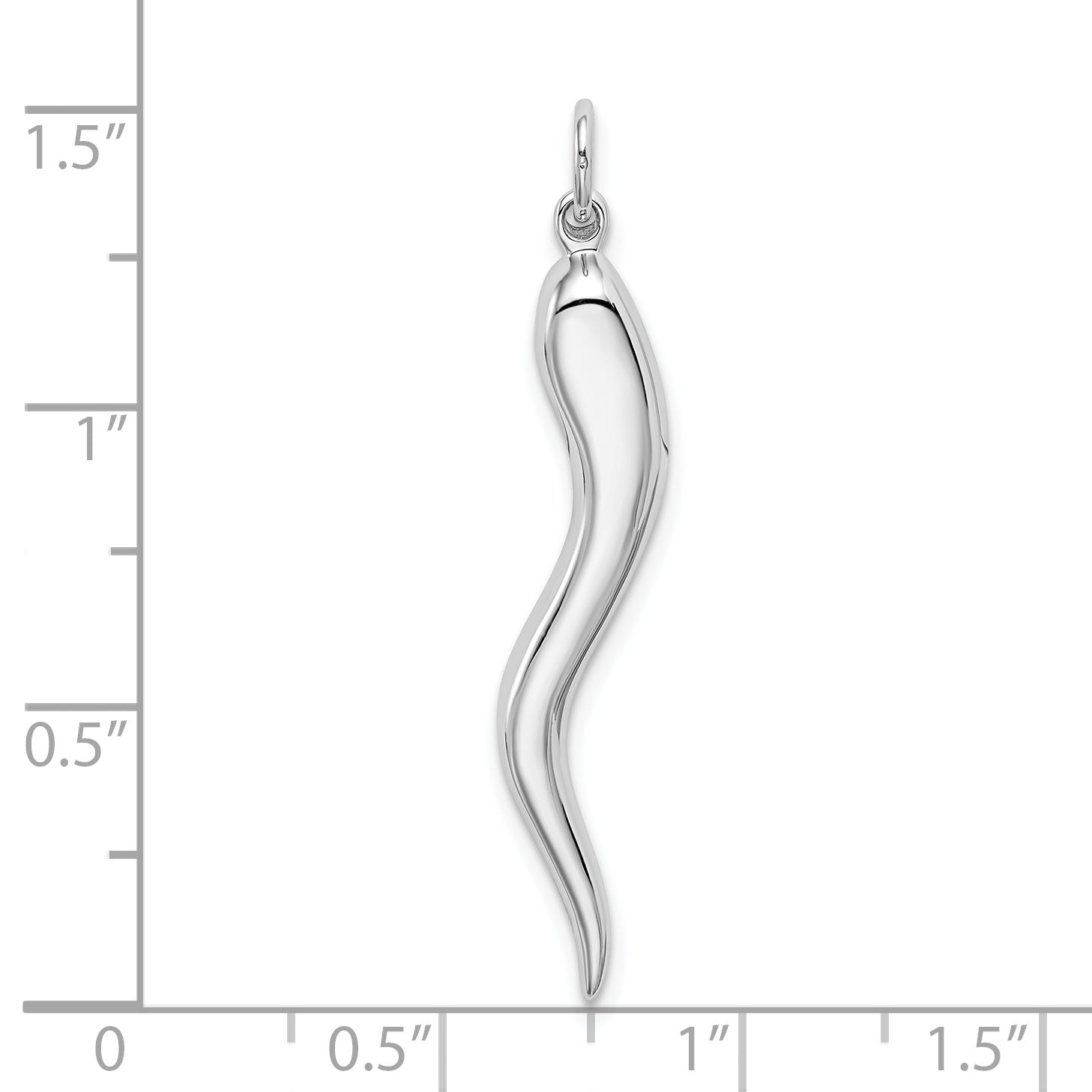 10K White Gold Solid Polished 3-Dimensional Large Italian Horn Charm