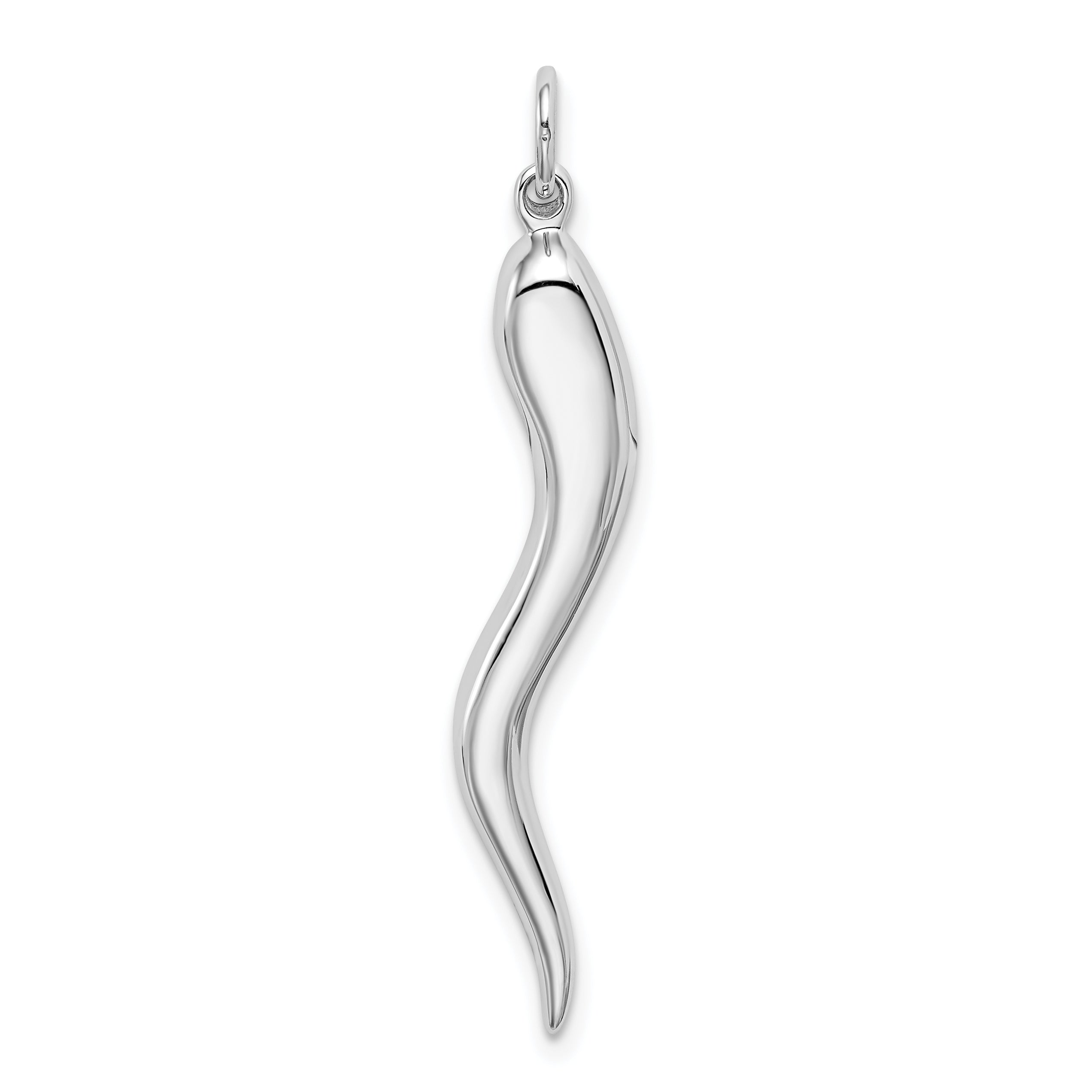 10K White Gold Solid Polished 3-Dimensional Large Italian Horn Charm