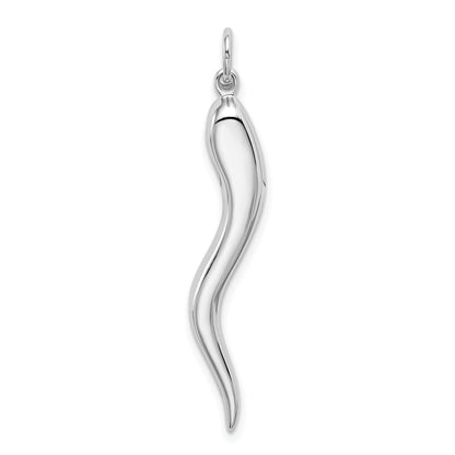 10K White Gold Solid Polished 3-Dimensional Large Italian Horn Charm