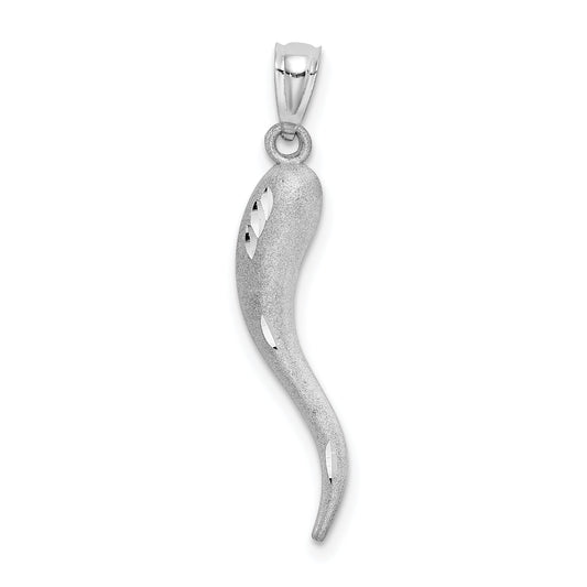 10K White Gold Solid D/C Italian Horn Charm