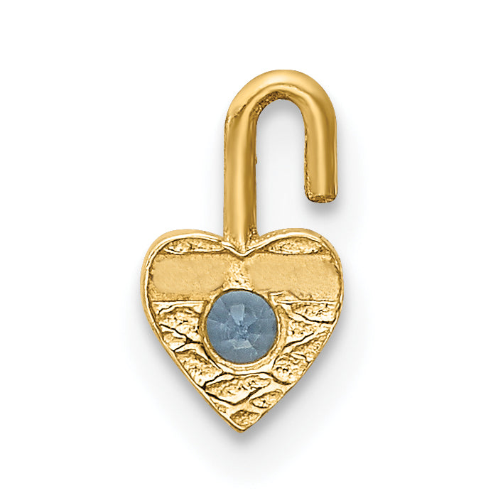 10K Yellow Gold 10Ky March Synthetic Birthstone Heart Charm