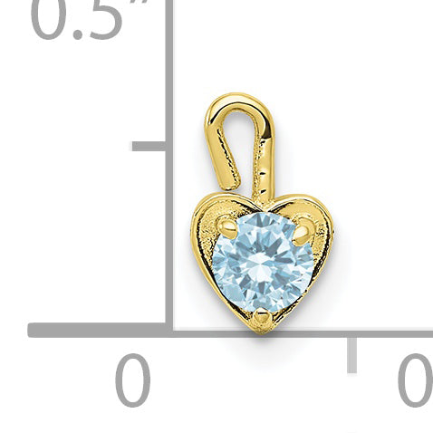 10K Yellow Gold 10Ky March Synthetic Birthstone Heart Charm