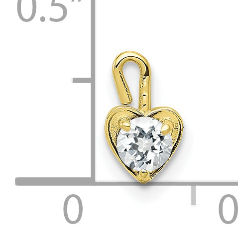 10K Yellow Gold 10Ky April Synthetic Birthstone Heart Charm