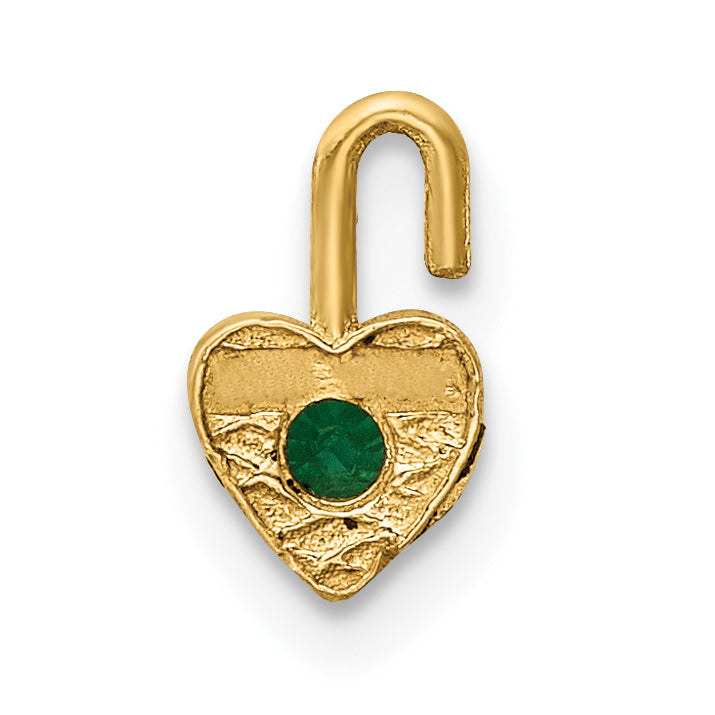 10K Yellow Gold 10Ky May Green Crystal Birthstone Heart Charm
