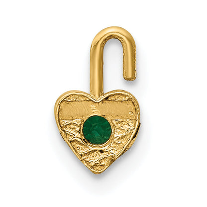 10K Yellow Gold 10Ky May Green Crystal Birthstone Heart Charm