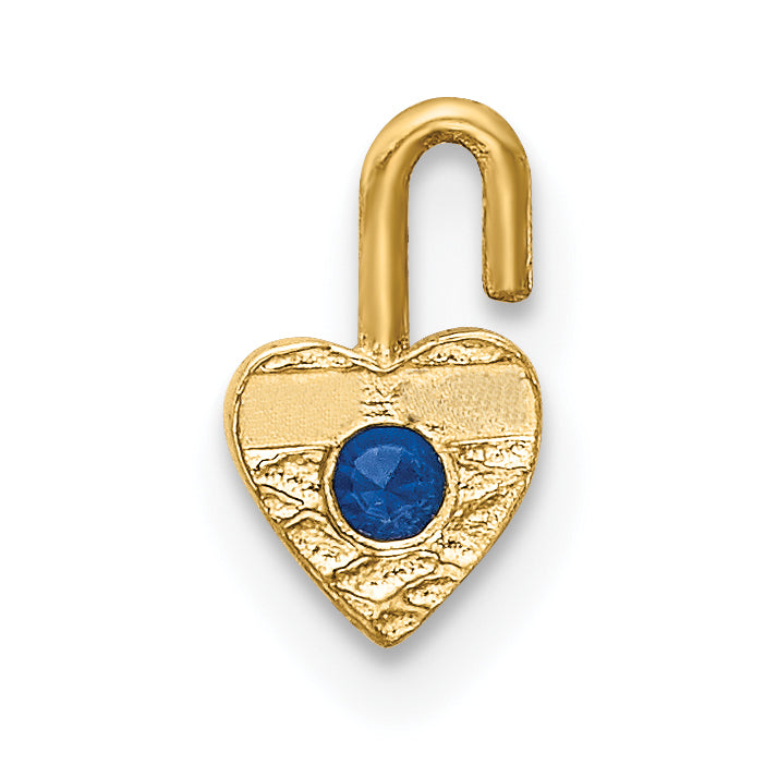 10K Yellow Gold 10Ky September Synthetic Birthstone Heart Charm