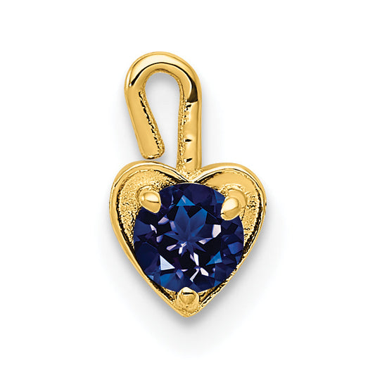 10K Yellow Gold 10Ky September Synthetic Birthstone Heart Charm