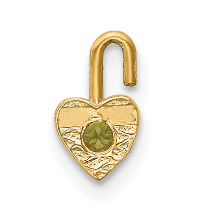 10K Yellow Gold 10Ky August Synthetic Birthstone Heart Charm